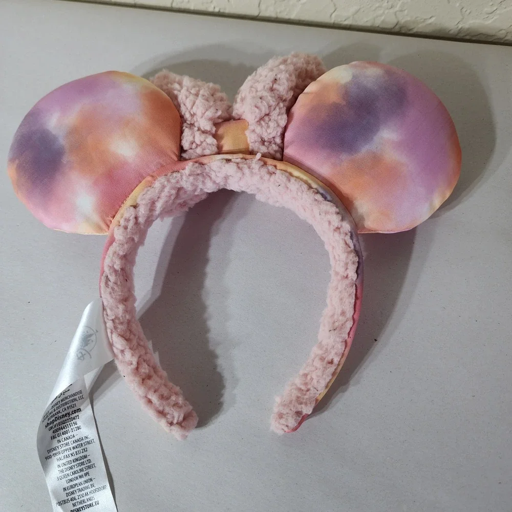 Disney Parks Minnie Mouse Tie Dye Sherpa Ears Headband Pink Purple 400944515156